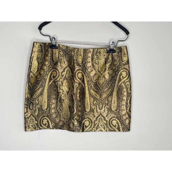 Alice + Olivia Yolanda Brocade High Waisted Mini Skirt Metallic Gold Women's 10 - Picture 3 of 8